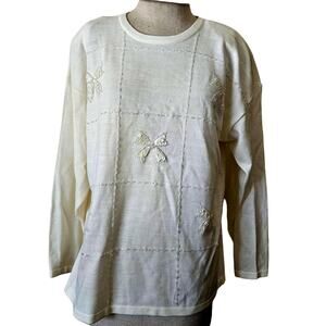Vintage Cream Sequin Embellished Sweater Size Large